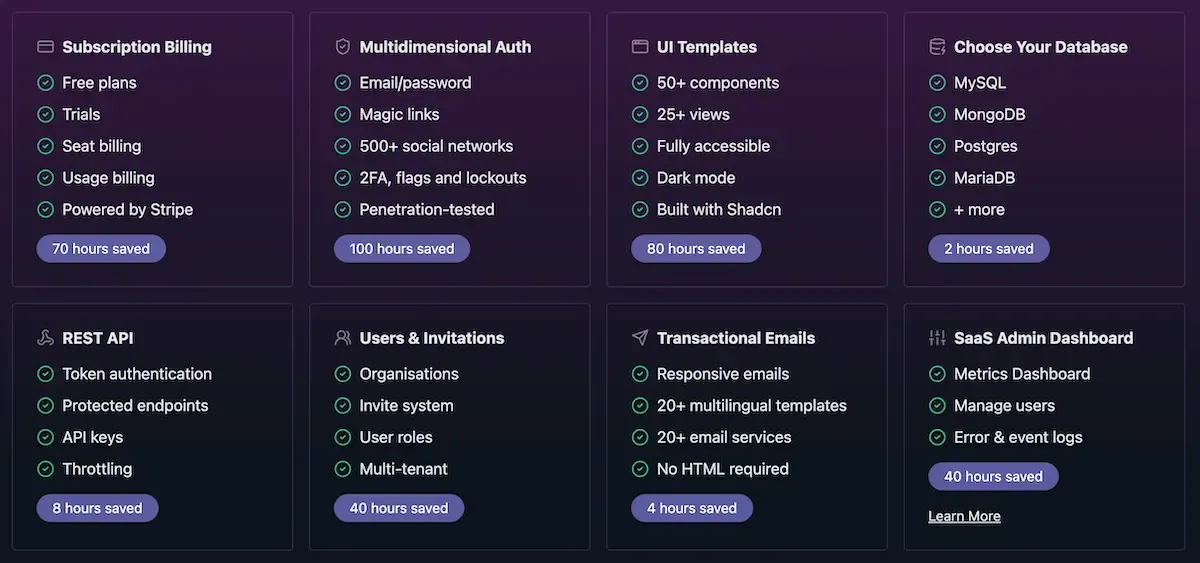 Gravity SaaS Starter Kit features